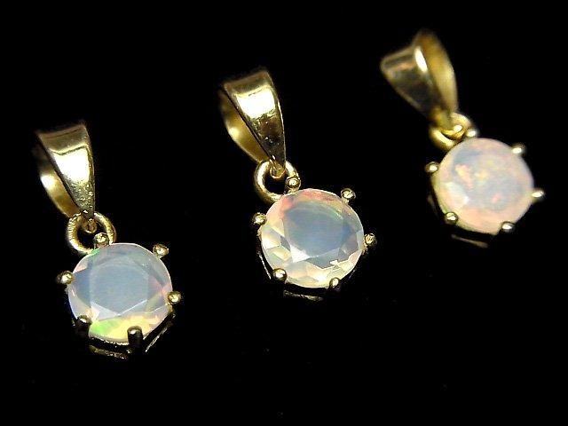 [Video]High Quality Ethiopian Opal AAA Round Faceted 7x6mm Pendant 18KGP