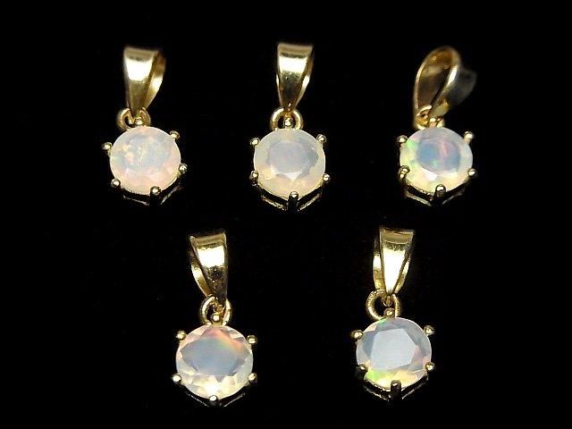 [Video]High Quality Ethiopian Opal AAA Round Faceted 7x6mm Pendant 18KGP