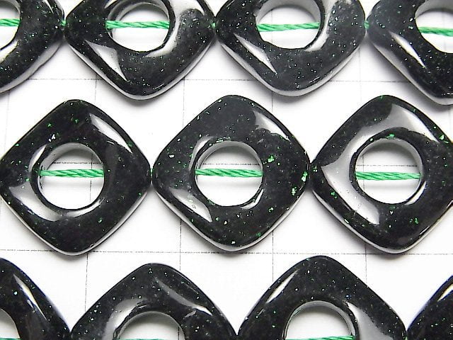 [Video] Green Goldstone Twist Diamond (Donut) 17x17x4mm half or 1strand beads (aprx.15inch/37cm)