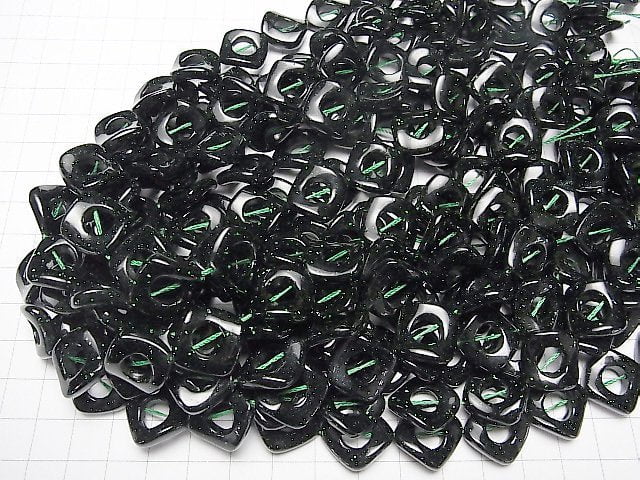 [Video] Green Goldstone Twist Diamond (Donut) 17x17x4mm half or 1strand beads (aprx.15inch/37cm)