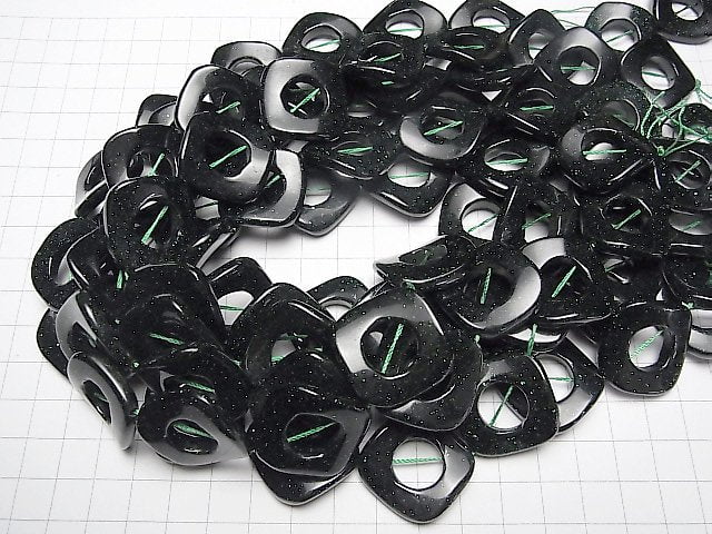 [Video] Green Goldstone Twist Diamond (Donut) 28x28x4mm half or 1strand beads (aprx.15inch/37cm)