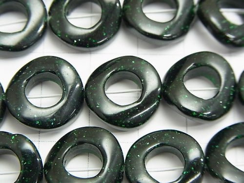 Green Goldstone Twist Coin (Donut) 15 x 15 x 5 mm half or 1 strand beads (aprx.15 inch / 37 cm)