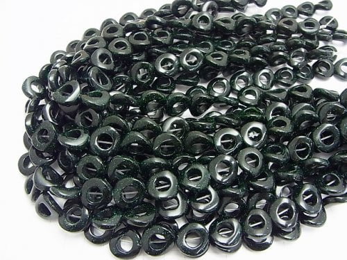 Green Goldstone Twist Coin (Donut) 15 x 15 x 5 mm half or 1 strand beads (aprx.15 inch / 37 cm)