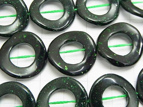 Green Goldstone Twist Coin (Donut) 20 x 20 x 3 mm half or 1 strand beads (aprx.15 inch / 37 cm)