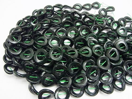 Green Goldstone Twist Coin (Donut) 20 x 20 x 3 mm half or 1 strand beads (aprx.15 inch / 37 cm)