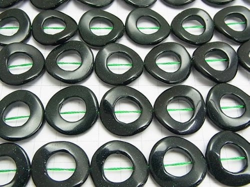 Green Goldstone Twist Coin (Donut) 25 x 25 x 4 mm half or 1 strand beads (aprx.15 inch / 37 cm)