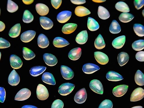 [Video] High Quality Ethiopian Opal AAA Pear shape Cabochon 6x4mm 10pcs