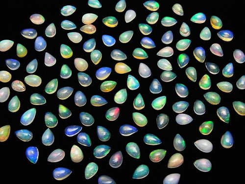 [Video] High Quality Ethiopian Opal AAA Pear shape Cabochon 6x4mm 10pcs