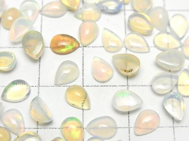 [Video] High Quality Ethiopian Opal AAA Pear Shape Cabochon 7x5mm 3pcs