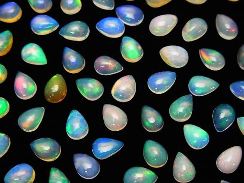 [Video] High Quality Ethiopian Opal AAA Pear shape Cabochon 7x5mm 8pcs