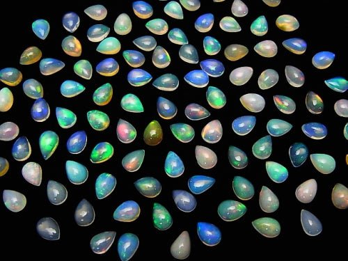 [Video] High Quality Ethiopian Opal AAA Pear shape Cabochon 7x5mm 8pcs