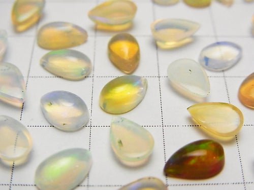 [Video] High Quality Ethiopian Opal AAA Pear shape Cabochon 8x5mm 6pcs