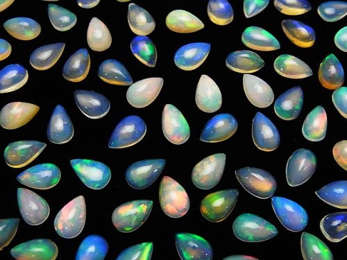 [Video] High Quality Ethiopian Opal AAA Pear shape Cabochon 8x5mm 6pcs