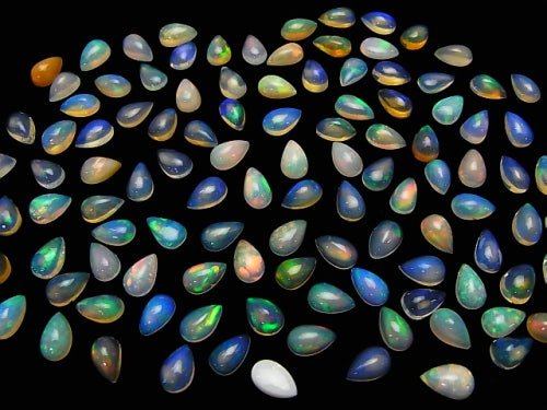 [Video] High Quality Ethiopian Opal AAA Pear shape Cabochon 8x5mm 6pcs