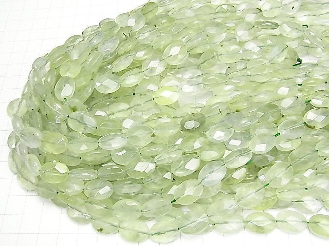 Prehnite AA++ Faceted Oval 14x10x5mm half or 1strand (aprx.15inch/36cm)