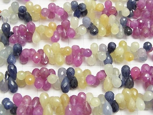 [Video] High Quality Multicolor Sapphire AA ++ Drop Faceted Briolette half or 1strand beads (aprx.7inch / 18 cm)