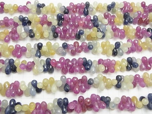 [Video] High Quality Multicolor Sapphire AA ++ Drop Faceted Briolette half or 1strand beads (aprx.7inch / 18 cm)