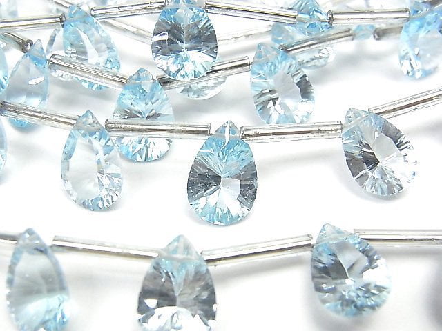 [Video]High Quality Sky Blue Topaz AAA Pear shape Concave Cut 12x8mm half or 1strand (8pcs)