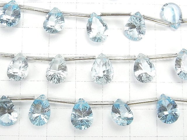 [Video]High Quality Sky Blue Topaz AAA Pear shape Concave Cut 12x8mm half or 1strand (8pcs)