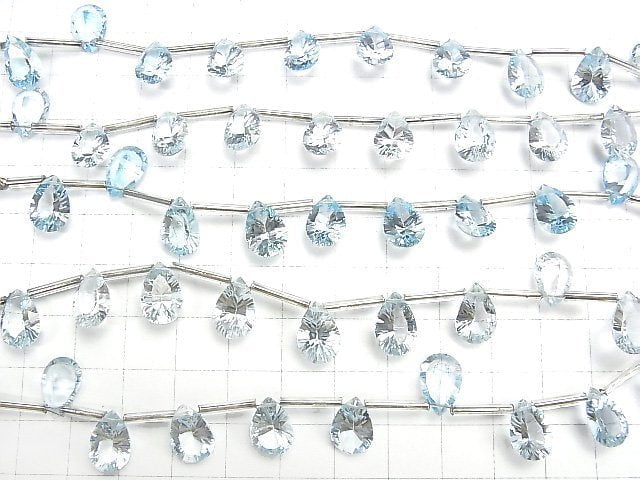 [Video]High Quality Sky Blue Topaz AAA Pear shape Concave Cut 12x8mm half or 1strand (8pcs)