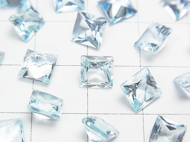 [Video] High Quality Sky Blue Topaz AAA Undrilled Princess Cut 6 x 6 x 4 mm 5 pcs $7.79!