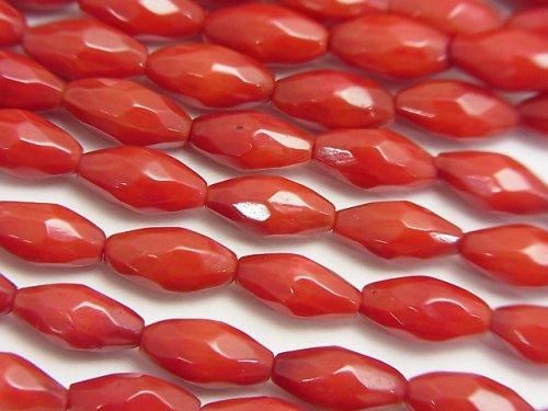 [Video] Red Coral (Dyed) Faceted Rice 9x5x5mm half or 1-strand beads (approx. 15inch/36cm)