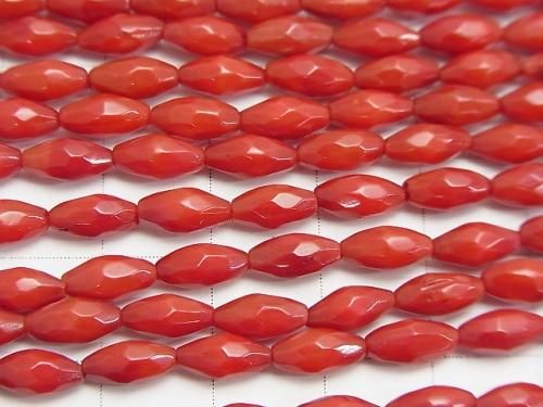 [Video] Red Coral (Dyed) Faceted Rice 9x5x5mm half or 1-strand beads (approx. 15inch/36cm)