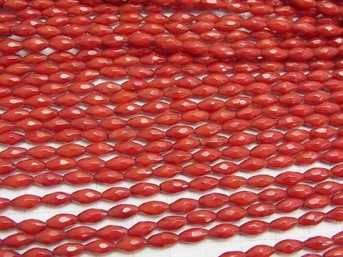 [Video] Red Coral (Dyed) Faceted Rice 9x5x5mm half or 1-strand beads (approx. 15inch/36cm)