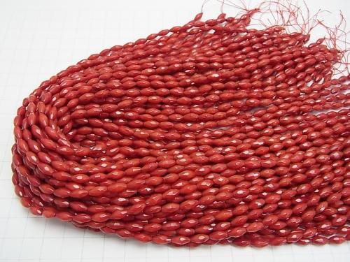 [Video] Red Coral (Dyed) Faceted Rice 9x5x5mm half or 1-strand beads (approx. 15inch/36cm)