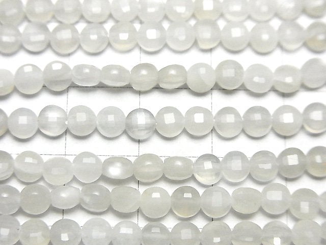 [Video]High Quality! White Moonstone AAA- Faceted Coin 4x4x3mm 1strand beads (aprx.14inch/35cm)