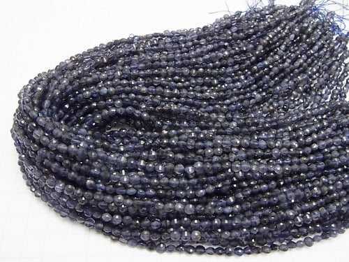 [Video] High Quality!  1strand $14.99! Iolite AA++ Faceted Coin 4x4x3mm 1strand beads (aprx.15inch/38cm)