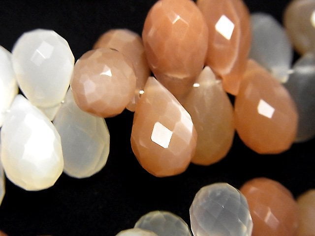 [Video]High Quality Multicolor Moonstone AAA- Drop Faceted Briolette half or 1strand beads (aprx.8inch/20cm)