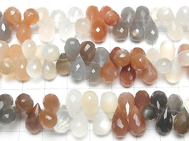 [Video]High Quality Multicolor Moonstone AAA- Drop Faceted Briolette half or 1strand beads (aprx.8inch/20cm)