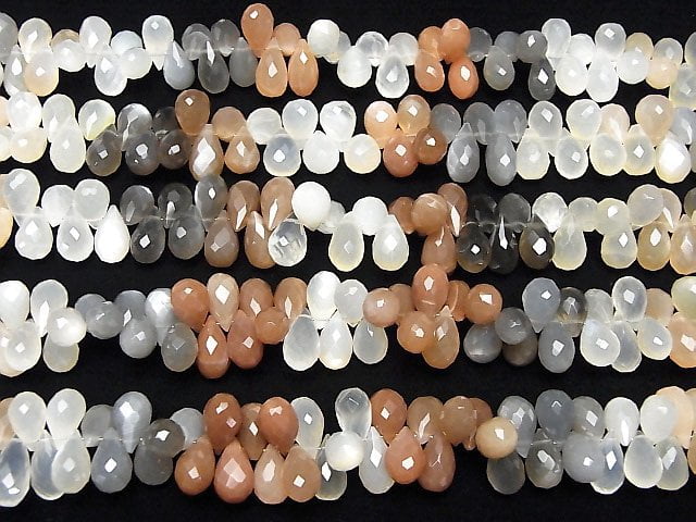 [Video]High Quality Multicolor Moonstone AAA- Drop Faceted Briolette half or 1strand beads (aprx.8inch/20cm)