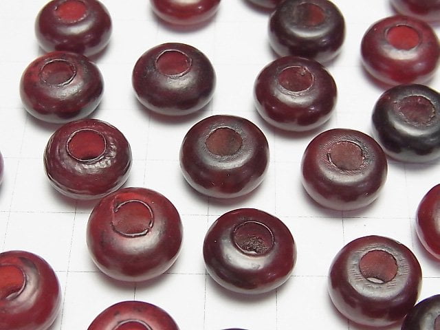 Buffalo Horn Rondelle 14mm [5mm hole] Red 5pcs