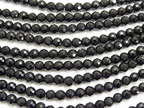 High Quality! Black Tourmaline AA++ 128 Faceted Round 6mm half or 1 strand beads (aprx.15inch/37cm)