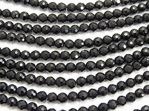 High Quality! Black Tourmaline AA ++ 128 Faceted Round 6 mm half or 1 strand beads (aprx.15 inch / 37 cm)