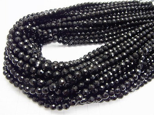 High Quality! Black Tourmaline AA++ 128 Faceted Round 6mm half or 1 strand beads (aprx.15inch/37cm)