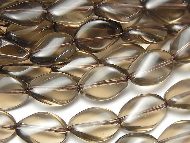 Oval, Smoky Quartz, Twist Gemstone Beads