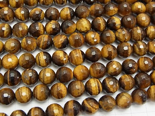 1strand $7.79! Yellow Tiger's Eye AA 128 Faceted Round 10 mm 1strand beads (aprx.15 inch / 38 cm)