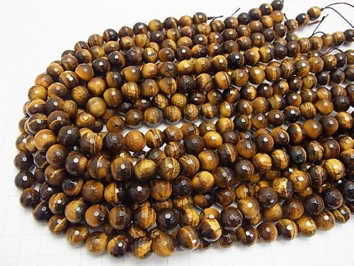 1strand $7.79! Yellow Tiger's Eye AA 128 Faceted Round 10 mm 1strand beads (aprx.15 inch / 38 cm)