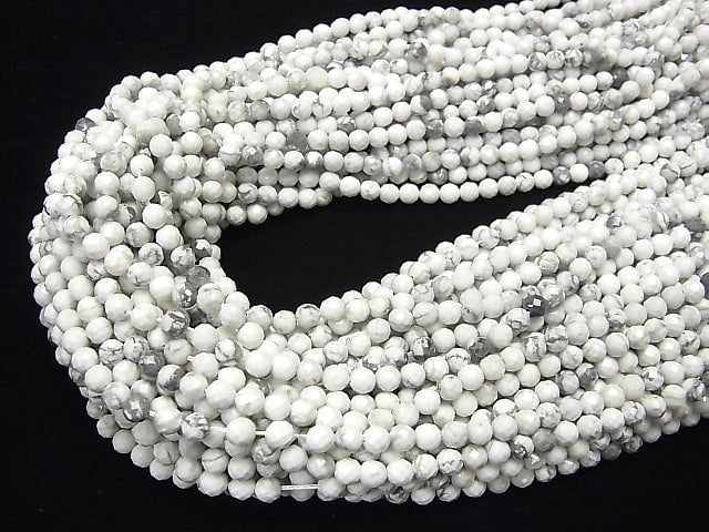 High Quality! Howlite Magnesite  32Faceted Round 4mm 1strand beads (aprx.15inch/38cm)