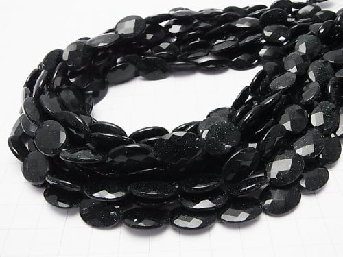 Green Goldstone Faceted Oval 16 x 12 x 4 mm half or 1 strand beads (aprx.15 inch / 36 cm)