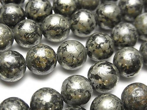 [Video] Matrix Pyrite Round 10mm half or 1strand beads (aprx.14inch/35cm)