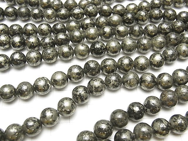 [Video] Matrix Pyrite Round 10mm half or 1strand beads (aprx.14inch/35cm)