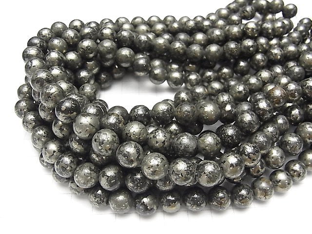 [Video] Matrix Pyrite Round 10mm half or 1strand beads (aprx.14inch/35cm)
