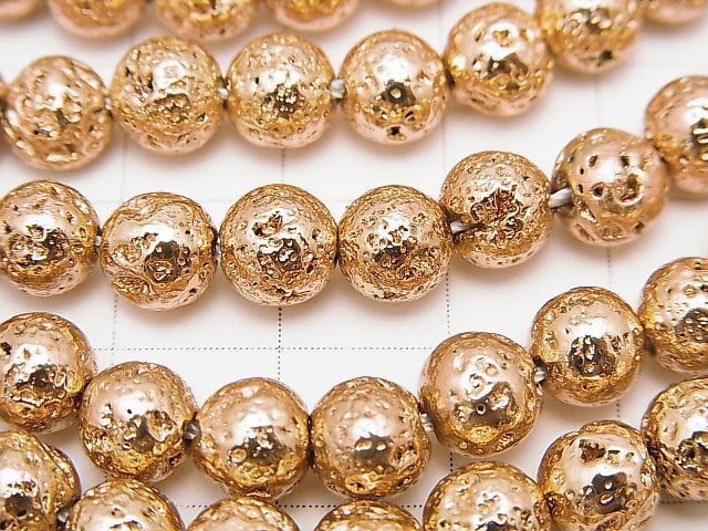 Lava Round 6mm Gold Coated 1strand beads (aprx.15inch/36cm)