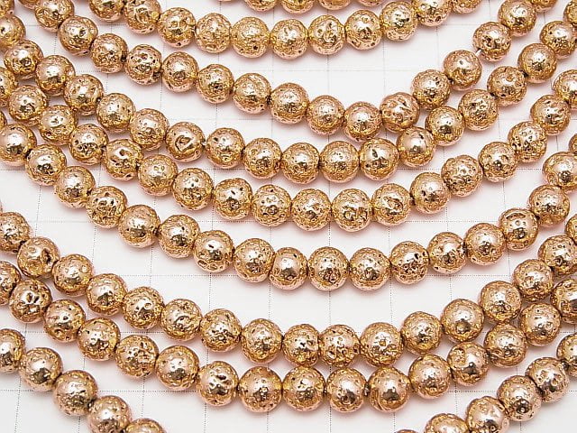 Lava Round 6mm Gold Coated 1strand beads (aprx.15inch/36cm)