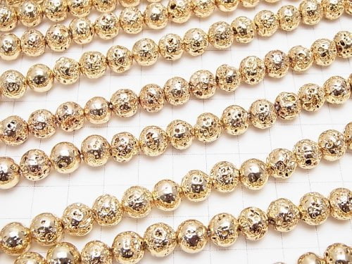 Lava Round 8mm Gold Coated 1strand beads (aprx.15inch/37cm)