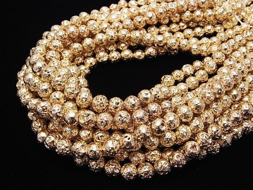 Lava Round 8mm Gold Coated 1strand beads (aprx.15inch/37cm)